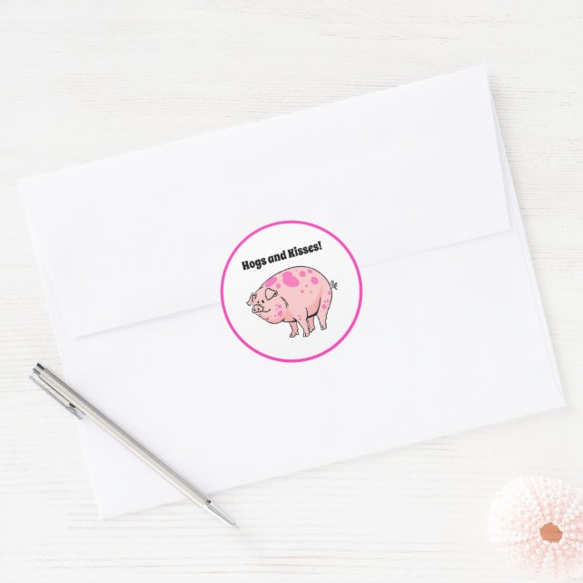 Hunde und Kisses Niedlicher Schweineschnitt Cartoo Runder Aufkleber (Umschlag)