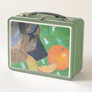 Hunde- und orangefarbene Metall-Lunchbox Metall Brotdose
