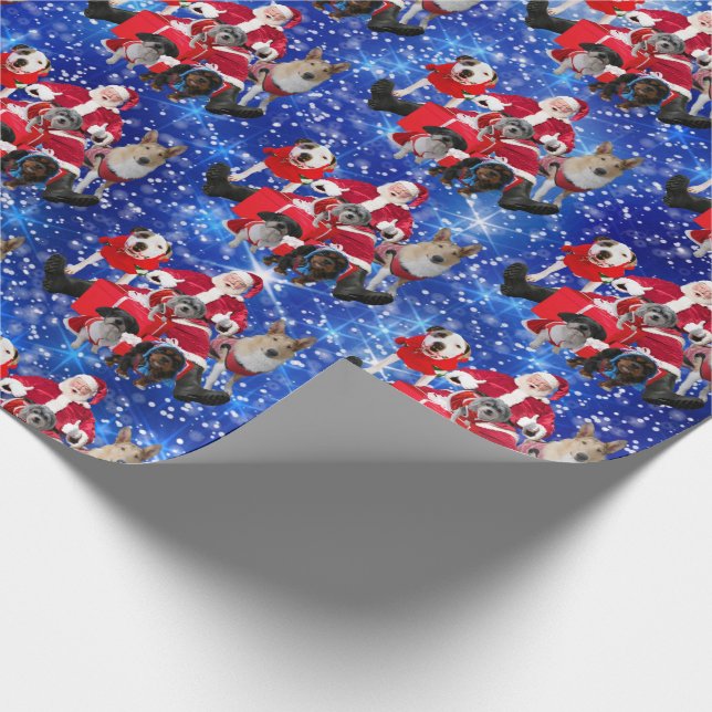 Hunde und Santa  Geschenkpapier (Ecke)