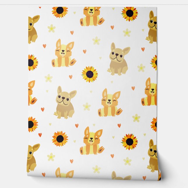 Hunde und Sonnenblumen Tapete (Abrollen)