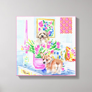 Hunde und Tulpen im preisigen Innern Leinwanddruck