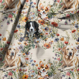 Hunde und Wildblumen Nahtloses Wiederholungsmuster Stoff