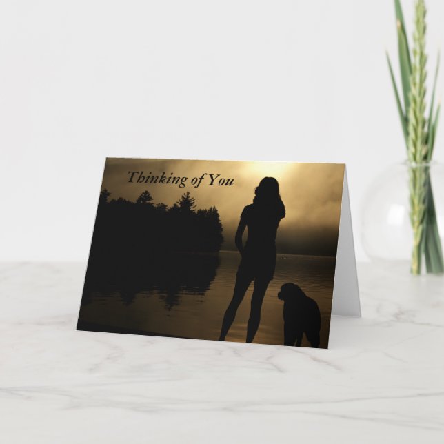 Hunde-und Woman See-Silhouette Karte (Vorderseite)