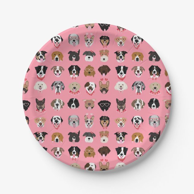 Hunde-Valentine-Gesichtspattern Pappteller (Vorderseite)