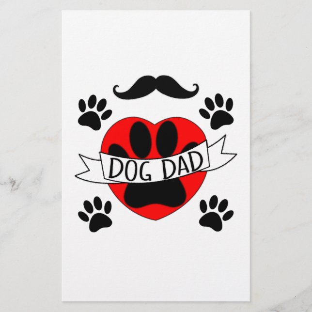 Hunde Vater Paw und Rotes Herz Zeichnend Briefpapier (Vorderseite)