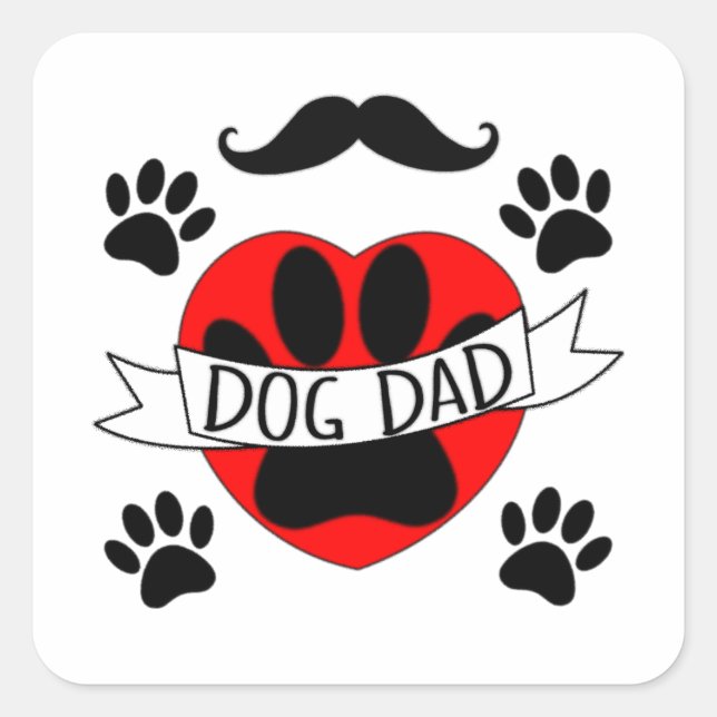 Hunde Vater Paw und Rotes Herz Zeichnend Quadratischer Aufkleber (Vorderseite)