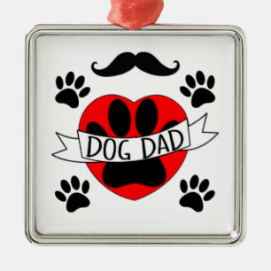 Hunde Vater Paw und Rotes Herz Zeichnend Silbernes Ornament