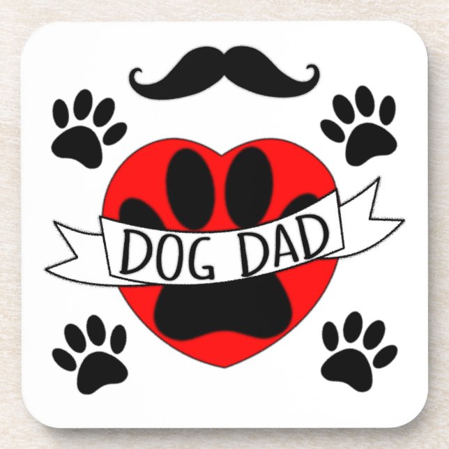 Hunde Vater Paw und Rotes Herz Zeichnend Untersetzer (Vorderseite)