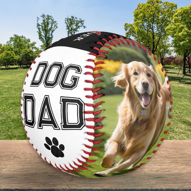 Hunde Vater Vatertag Haustiere Fotos Mit Monogramm Baseball (A stylish baseball for the Dog Dad on Father's Day, with paw print, custom monogram and two photos)
