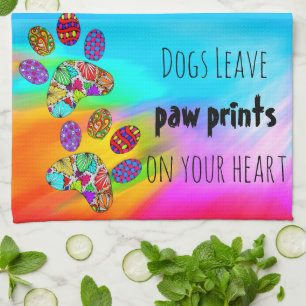 Hunde Verließ Paw Prints auf Ihrem Herz Küchentuch
