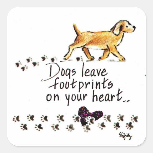 Hunde Verließ Pawprints am Herzen Quadratischer Aufkleber (Vorderseite)