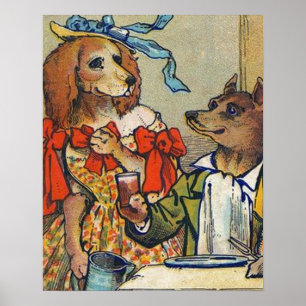 Hunde-Victorian-Abendkleid Hündchen Poster