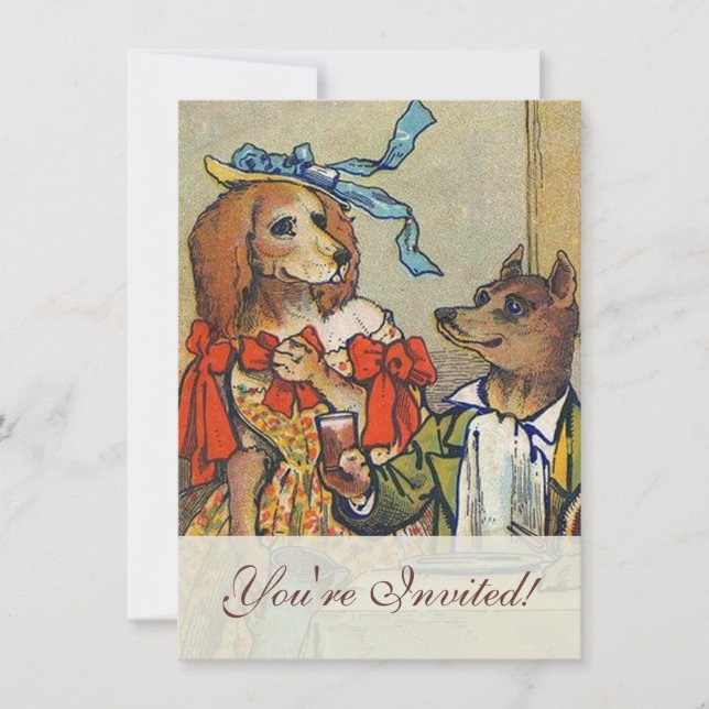Hunde Viktorianisch Dinner Dress Doggy Einladung (Vorderseite)