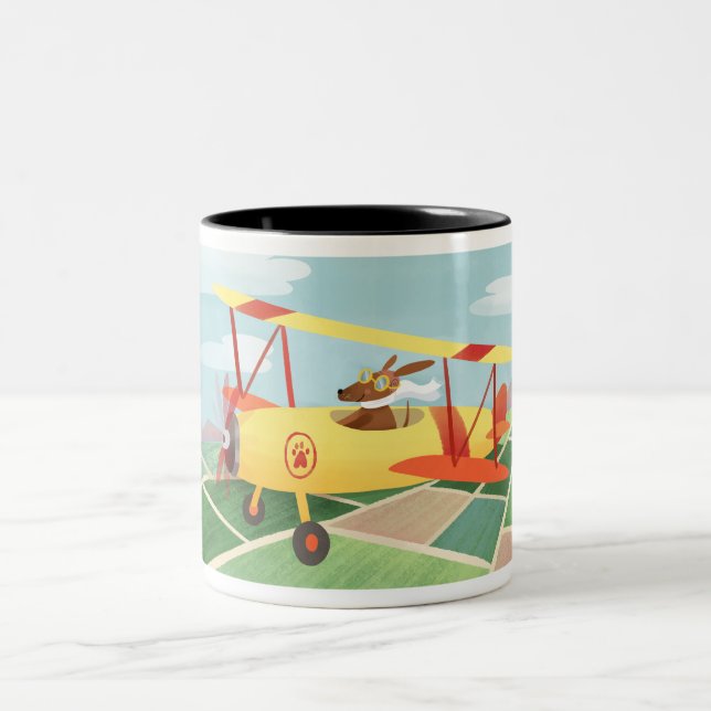 Hunde von Flugzeugführern Zweifarbige Tasse (Mittel)