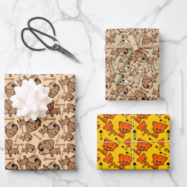 Hunde von niedlichen Katzen, Haustiere Geschenkpapier Set (Vorderseite)