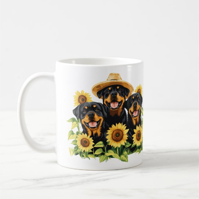 Hunde von Rottweiler, umgeben von Sonnenblumen Kaffeetasse (Links)