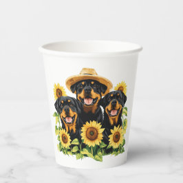 Hunde von Rottweiler, umgeben von Sonnenblumen Pappbecher