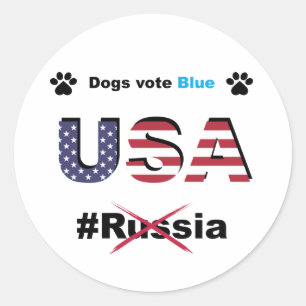 Hunde wählen Blue USA, nicht Russland, liberaler W Runder Aufkleber