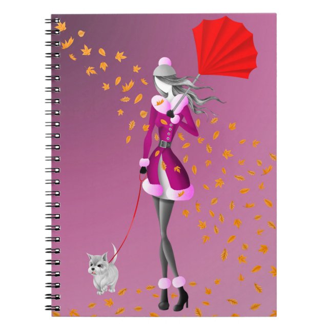 Hunde Walker Herbst bleibt rosa Notizblock (Vorderseite)