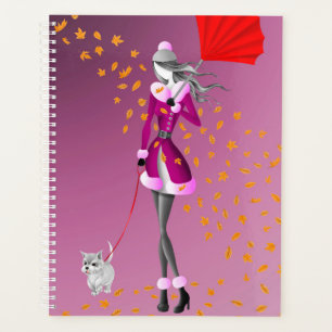 Hunde Walker Herbst bleibt rosa Planer