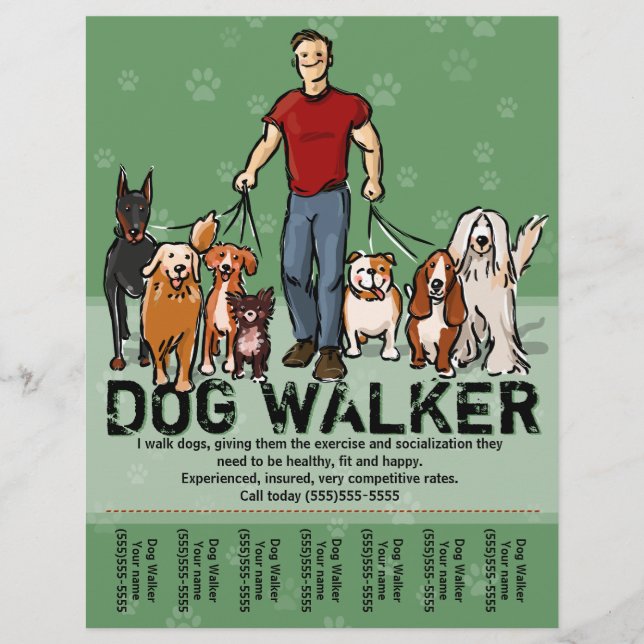 Hunde Walker. Hunde laufen. TYP. Grn. PromoTemplat Flyer (Vorne)