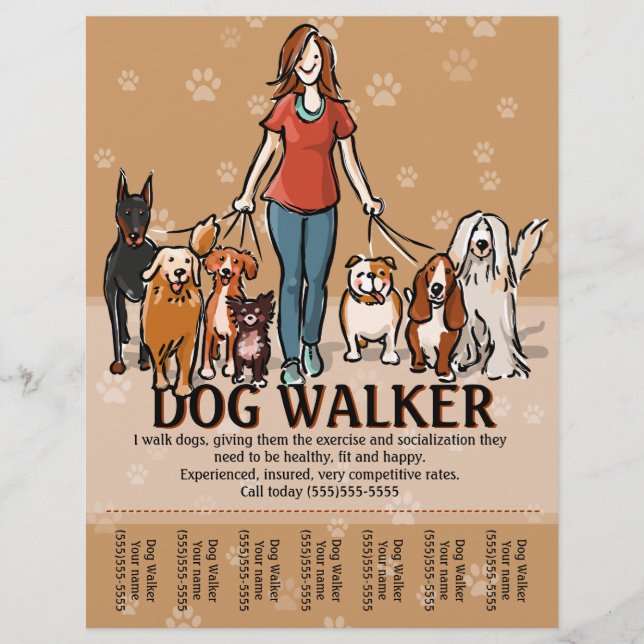 Hunde Walker. Hunde laufen. Werbevorlage Flyer (Vorne)