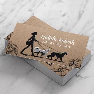 Hunde Walker Pet Sitter Girl & Hunde Rustikale Kra Visitenkarte