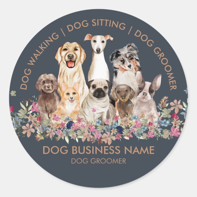 Hunde Walking Groomer Pet Services Runder Aufkleber (Vorderseite)