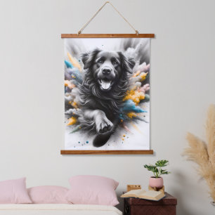 Hunde-Wandbehang-Teppich-Kunst Haustierliebhaber Wandteppich Mit Holzrahmen