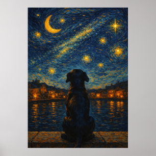 Hunde-Wandkunst unter dem sternenklaren Nachthimme Poster