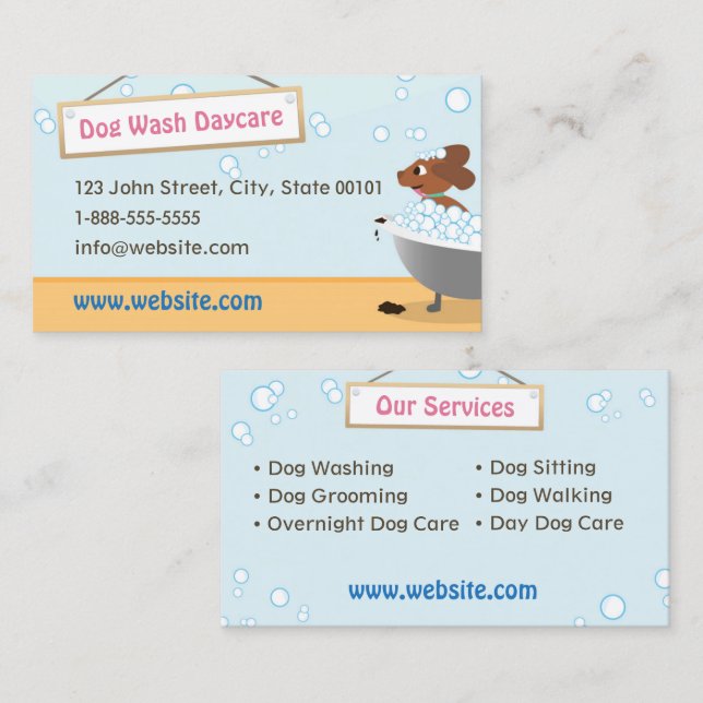 Hunde Wash Pet Daycare Business Card Visitenkarte (Vorne/Hinten)