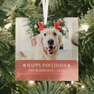 Hunde-Weihnachten Moderne Foto Frohe Pawlidays Ornament Aus Glas