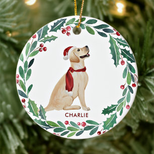 Hunde Weihnachten Personalisierten Haustier Gelbe  Keramik Ornament