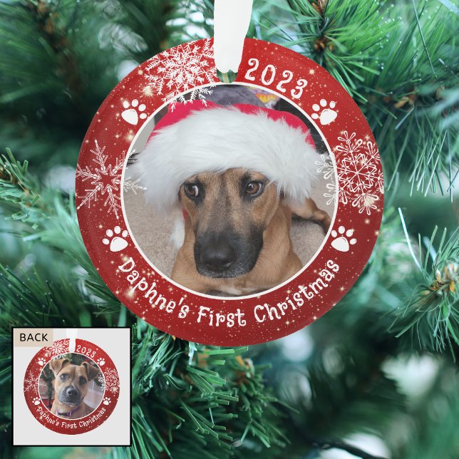 Hunde Weihnachten Schneeflocken 2 Foto Rot Weiß Ornament (Von Creator hochgeladen)