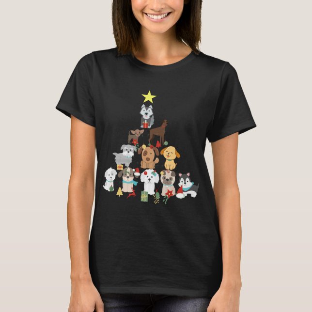 Hunde Weihnachtsbaum Niedliche Hunde Weihnachten W T-Shirt (Vorderseite)