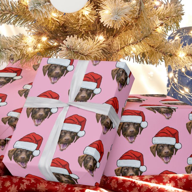 Hunde-Weihnachtsmannmütze | Custom Face Foto Pink  Geschenkpapier (Von Creator hochgeladen)