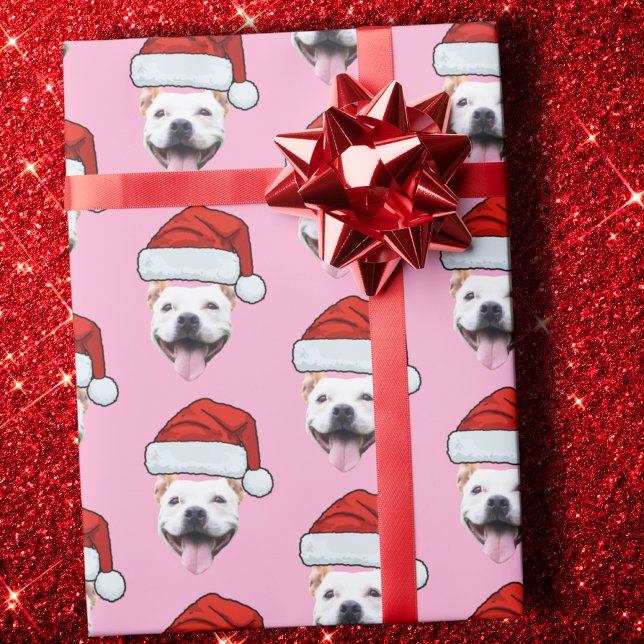 Hunde-Weihnachtsmannmütze | Custom Face Foto Pink  Geschenkpapier (Von Creator hochgeladen)