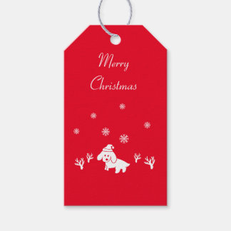 Hunde Weihnachtsmannmütze & Eiskristalle Weihnacht Geschenkanhänger