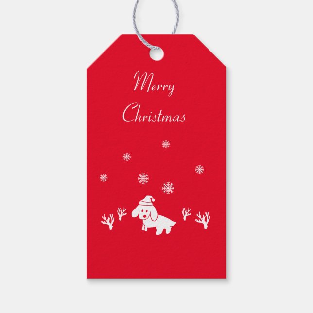 Hunde Weihnachtsmannmütze & Eiskristalle Weihnacht Geschenkanhänger (Vorderseite)