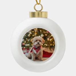 Hunde-Weihnachtsschmuck | Haustierfoto Keramik Kugel-Ornament