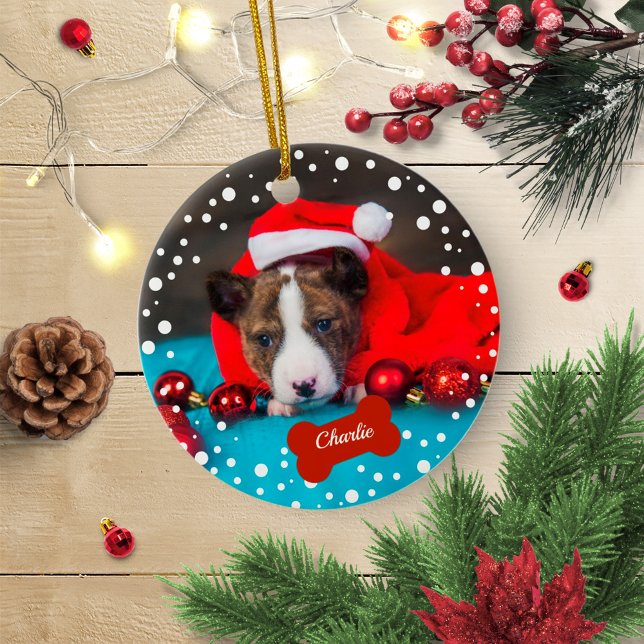 Hunde Welpe First Christmas Einfaches Foto Keramik Ornament (Von Creator hochgeladen)