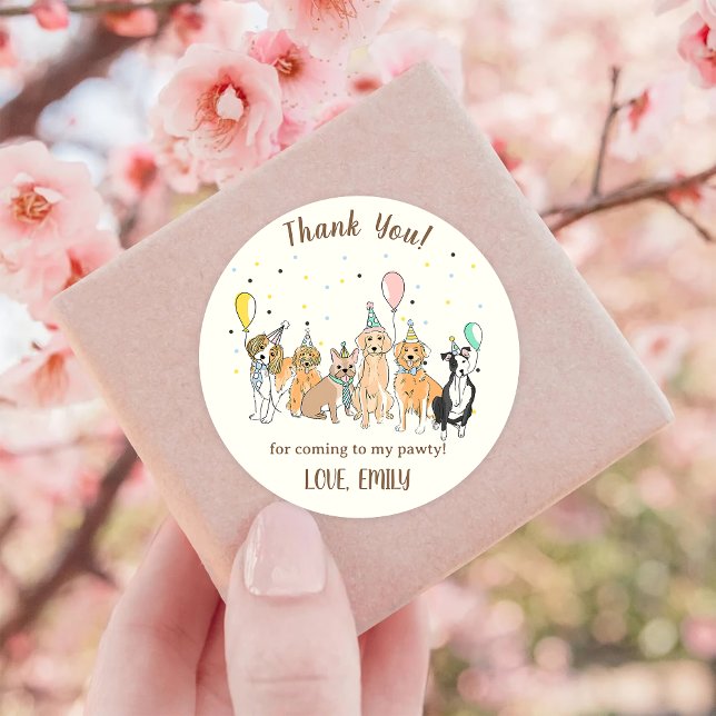 Hunde Welpe Geburtstagsparty Runder Aufkleber (Von Creator hochgeladen)