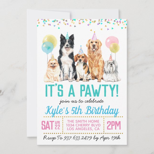 Hunde Welpe Paw-ty Geburtstag Einladung (Vorderseite)