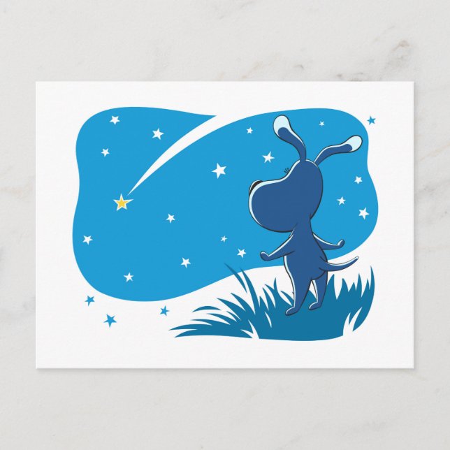Hunde Welpe Shooting Star Night Blue Starry Sky Postkarte (Vorderseite)