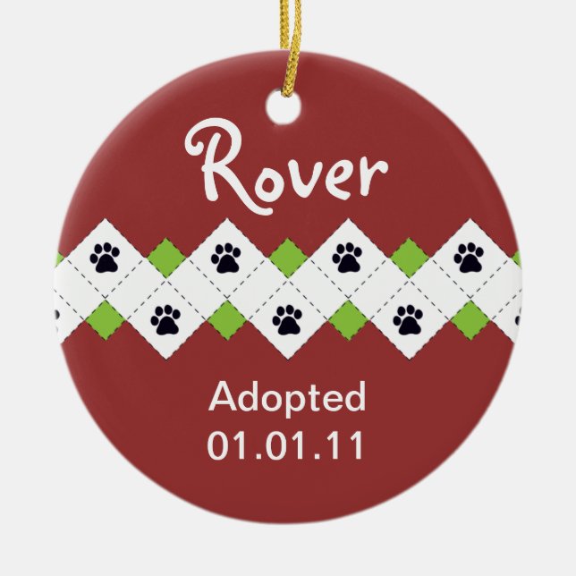 Hunde-/Welpen-Adoptions-Mitteilung Keramik Ornament (Vorne)