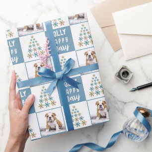 Hunde-Welpen-Haustier-Schneeflocke-Christbaum-Foto Geschenkpapier