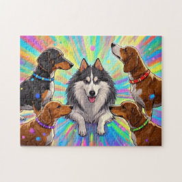 Hunde Welpen mit Regenbogenuntergrund