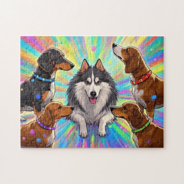 Hunde Welpen mit Regenbogenuntergrund (Horizontal)