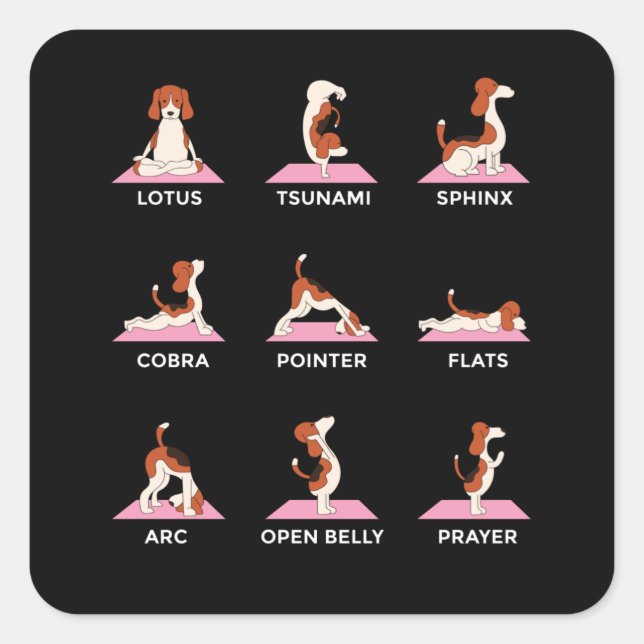 Hunde Yoga Posen Funny Gift Quadratischer Aufkleber (Vorderseite)