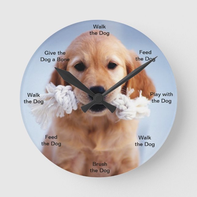 Hunde-Zeit-Uhr Goldener Welpe Runde Wanduhr (Vorderseite)